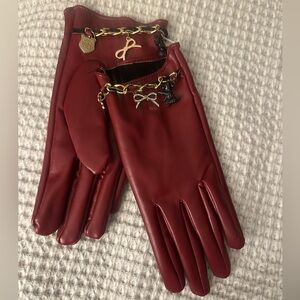 Juicy Couture Y2K Red Leather Gloves with Charms